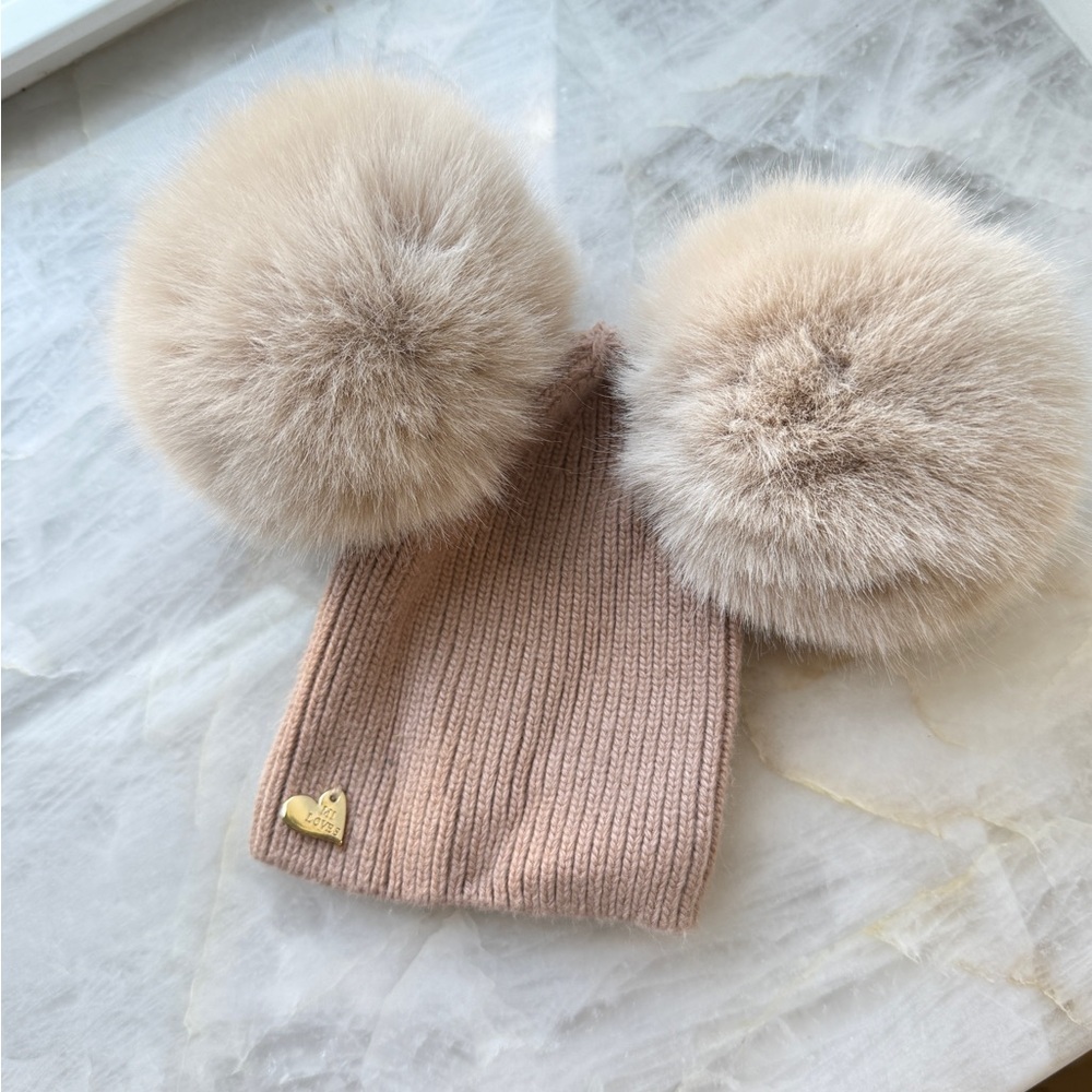 Cozy Beige Pom-Pom Kids Beanie